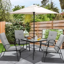 Tangkula Patio Dining Chair Set of 4, 4-Piece Stackable Upholstered Leisure Chair with Armrests