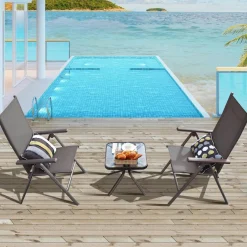 Tangkula Patio Dining Chairs, No Assembly Needs, Portable Folding Patio Chairs with 7-Position Adjustable Backrest and Aluminium Frame