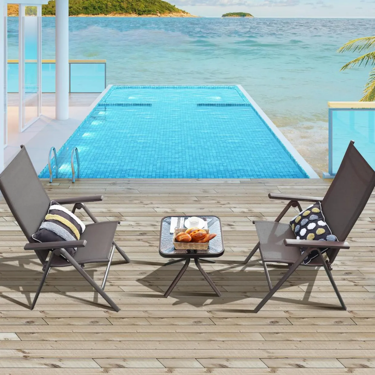 Tangkula Patio Dining Chairs, No Assembly Needs, Portable Folding Patio Chairs with 7-Position Adjustable Backrest and Aluminium Frame