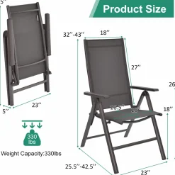 Tangkula Patio Dining Chairs, No Assembly Needs, Portable Folding Patio Chairs with 7-Position Adjustable Backrest and Aluminium Frame
