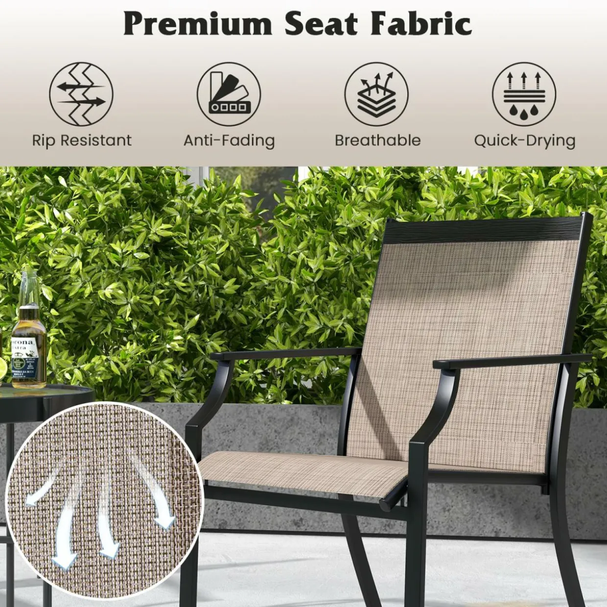 Tangkula Patio Dining Chairs Set of 2, Large Outdoor Chairs with Breathable Seat & Metal Frame