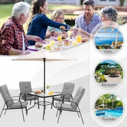 Tangkula Patio Dining Chair Set of 4, 4-Piece Stackable Upholstered Leisure Chair with Armrests