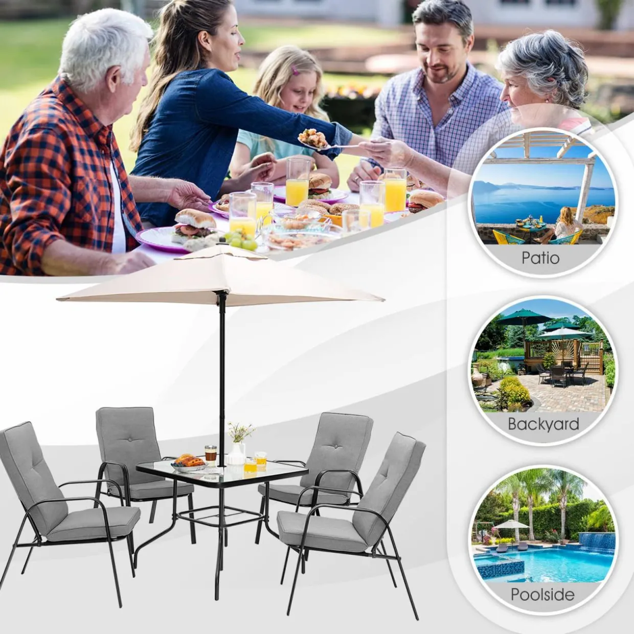 Tangkula Patio Dining Chair Set of 4, 4-Piece Stackable Upholstered Leisure Chair with Armrests
