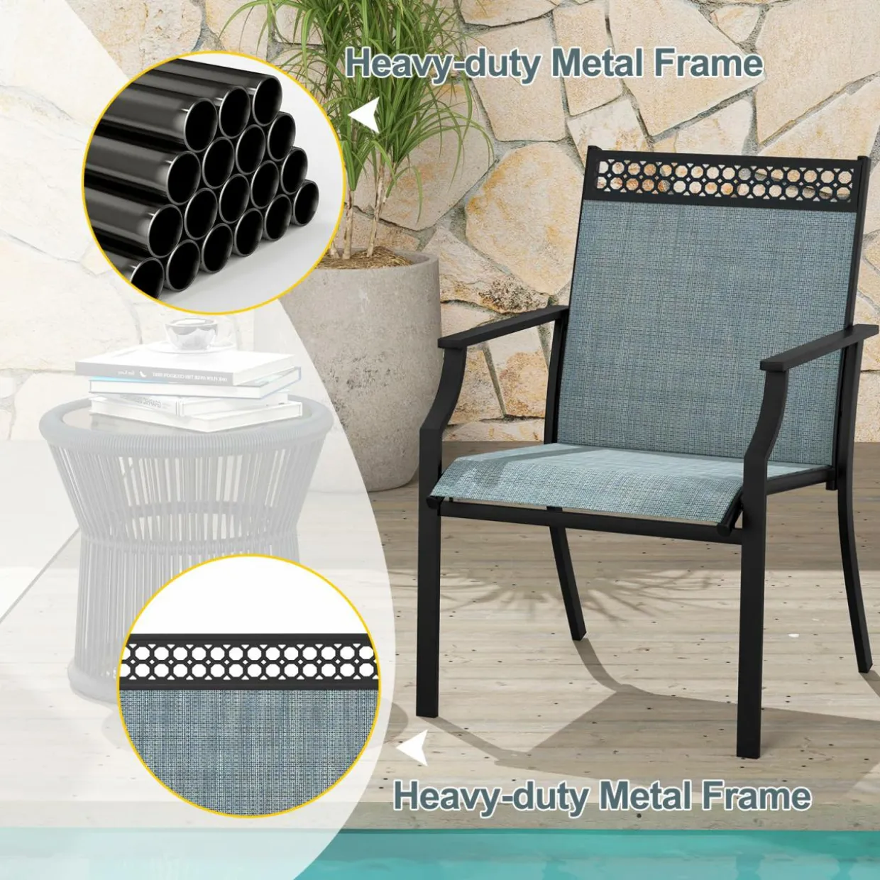 Tangkula Patio Dining Chairs Set of 2/4, All Weather Outdoor Chairs with High Back, Armrests