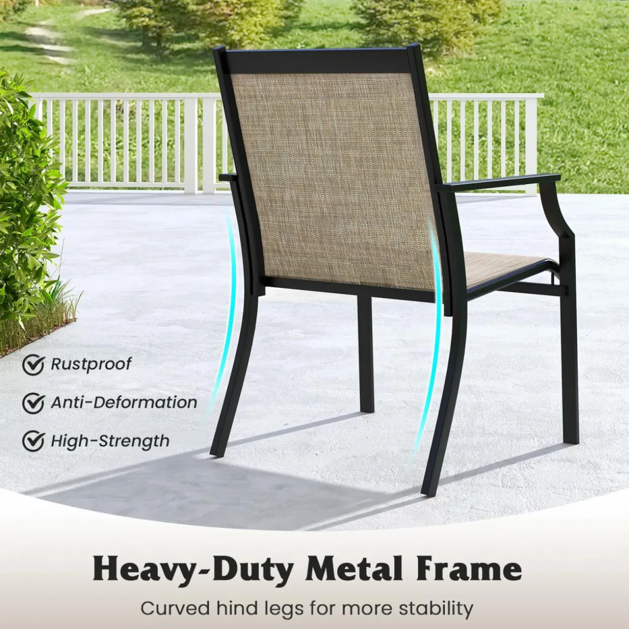 Tangkula Patio Dining Chairs Set of 2, Large Outdoor Chairs with Breathable Seat & Metal Frame