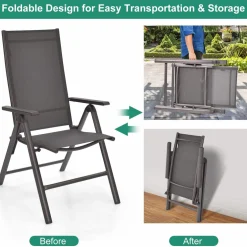 Tangkula Patio Dining Chairs, No Assembly Needs, Portable Folding Patio Chairs with 7-Position Adjustable Backrest and Aluminium Frame