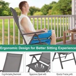 Tangkula Patio Dining Chairs, No Assembly Needs, Portable Folding Patio Chairs with 7-Position Adjustable Backrest and Aluminium Frame