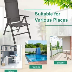 Tangkula Patio Dining Chairs, No Assembly Needs, Portable Folding Patio Chairs with 7-Position Adjustable Backrest and Aluminium Frame