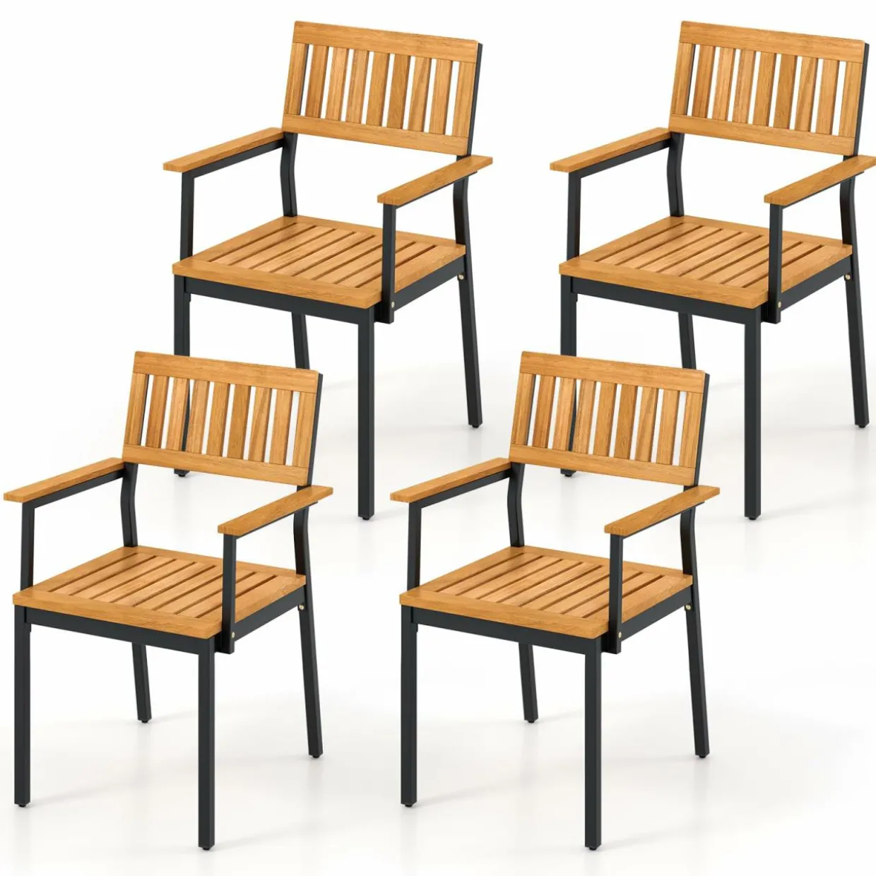 Tangkula Patio Dining Chair Set, Outdoor Chairs w/Metal and Acacia Wood Frame, Armrests