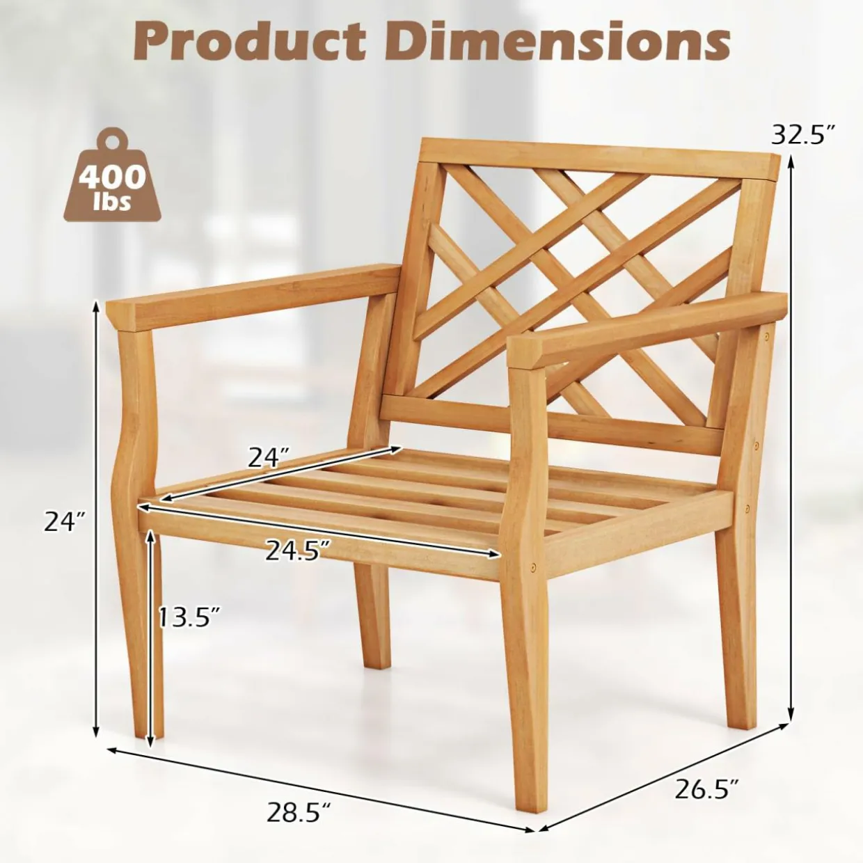 Tangkula Patio Dinning Chair, Teak Wood Armchair with Cozy Backrest and Armrests