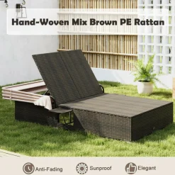 Tangkula Patio Double Chaise Lounge with Shade, Patiojoy 6-Level Adjustable Wicker Recliner Bed