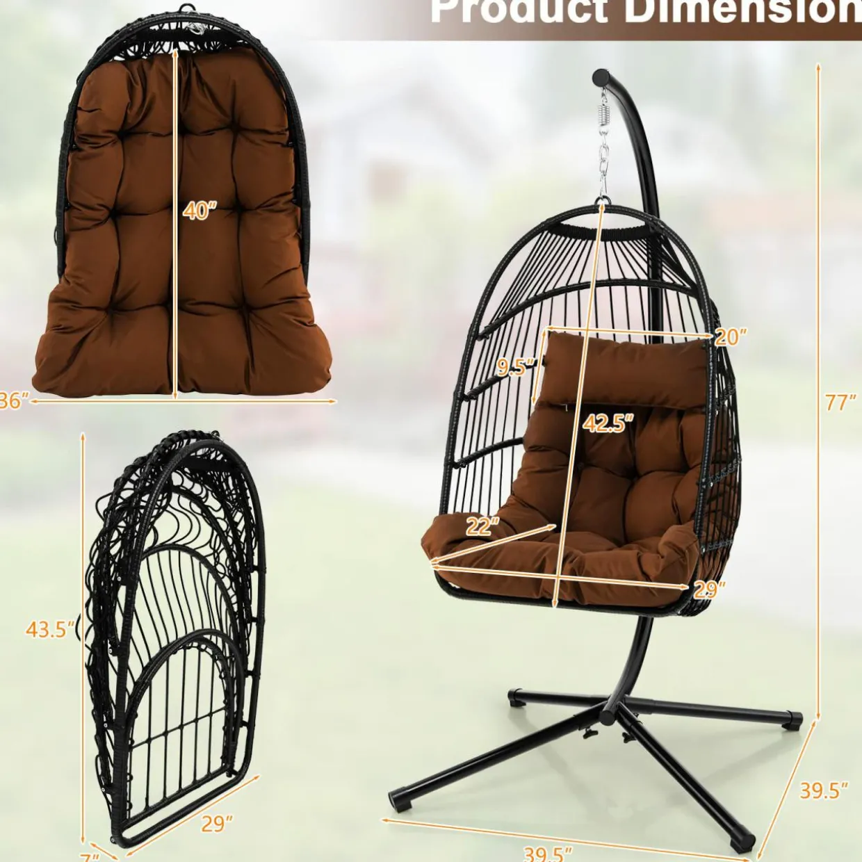 Tangkula Patio Egg Chair with Stand, Hanging Egg Swing Chair with Waterproof Cover, Removable Pillow