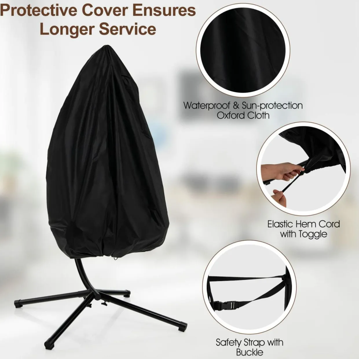 Tangkula Patio Egg Chair with Stand, Hanging Egg Swing Chair with Waterproof Cover, Removable Pillow