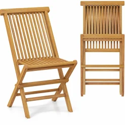 Tangkula Patio Folding Chairs Set of 2/4, Outdoor Teak Wood Chairs w/Slatted Seat & Backrest, X-Shaped Frame