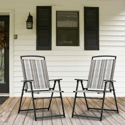 Tangkula Patio Folding Chairs Set of 2, Portable Sling Lawn Chairs with Metal Frame