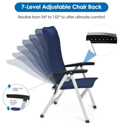 Tangkula Patio Folding Chairs, Portable Reclining Chairs with 7-Position Adjustable Back & Padded Headrest