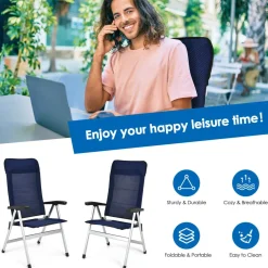 Tangkula Patio Folding Chairs, Portable Reclining Chairs with 7-Position Adjustable Back & Padded Headrest