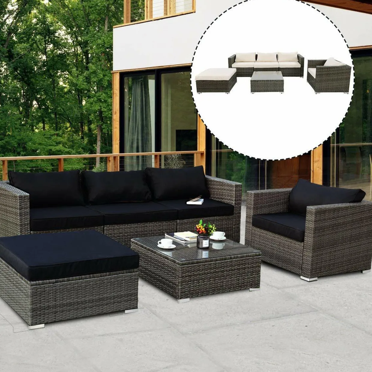 Tangkula Patio Furniture Set 6 Piece Outdoor Lawn Backyard Poolside All Weather