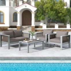 Tangkula Patio Furniture Aluminum Armchair, Outdoor Single Sofa with Thick Back & Seat Cushion
