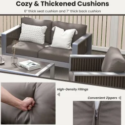 Tangkula Patio Furniture Aluminum Armchair, Outdoor Single Sofa with Thick Back & Seat Cushion
