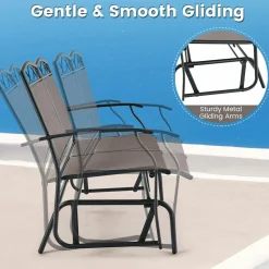 Tangkula Patio Glider Conversation Set, Outdoor Gliding Loveseat w/Tempered Glass Coffee Table