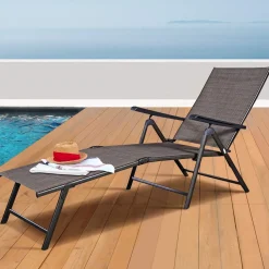 Tangkula Patio Lounge Chair Chaise, Adjustable Backrest, 5 Back & 2 Leg Positions Outdoor Reclining Lounger Chairs