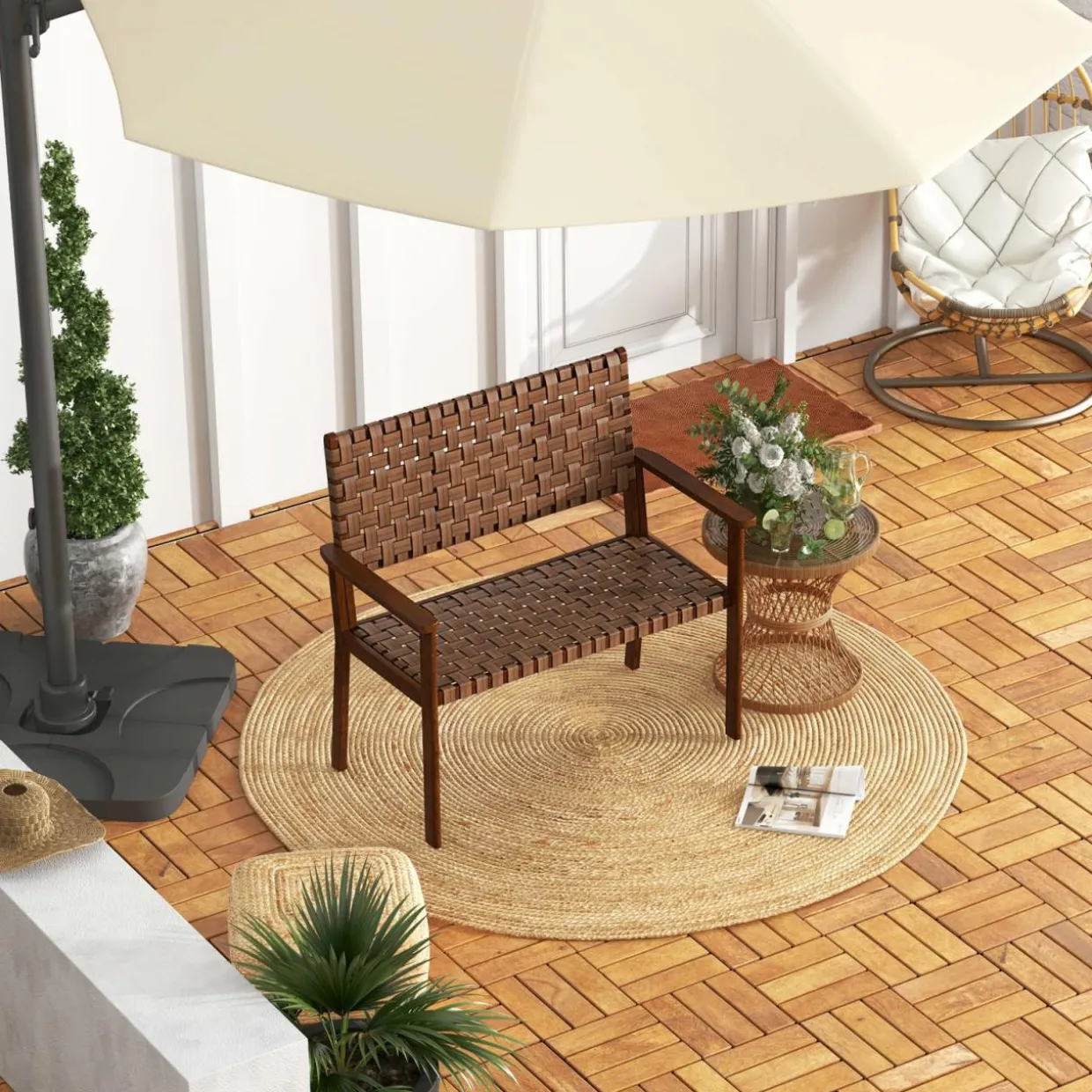 Tangkula Patio Loveseat Bench, Outdoor All Weather Bench