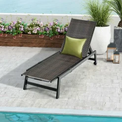 Tangkula Patio PE Rattan Chaise Lounge, Outdoor Recliner