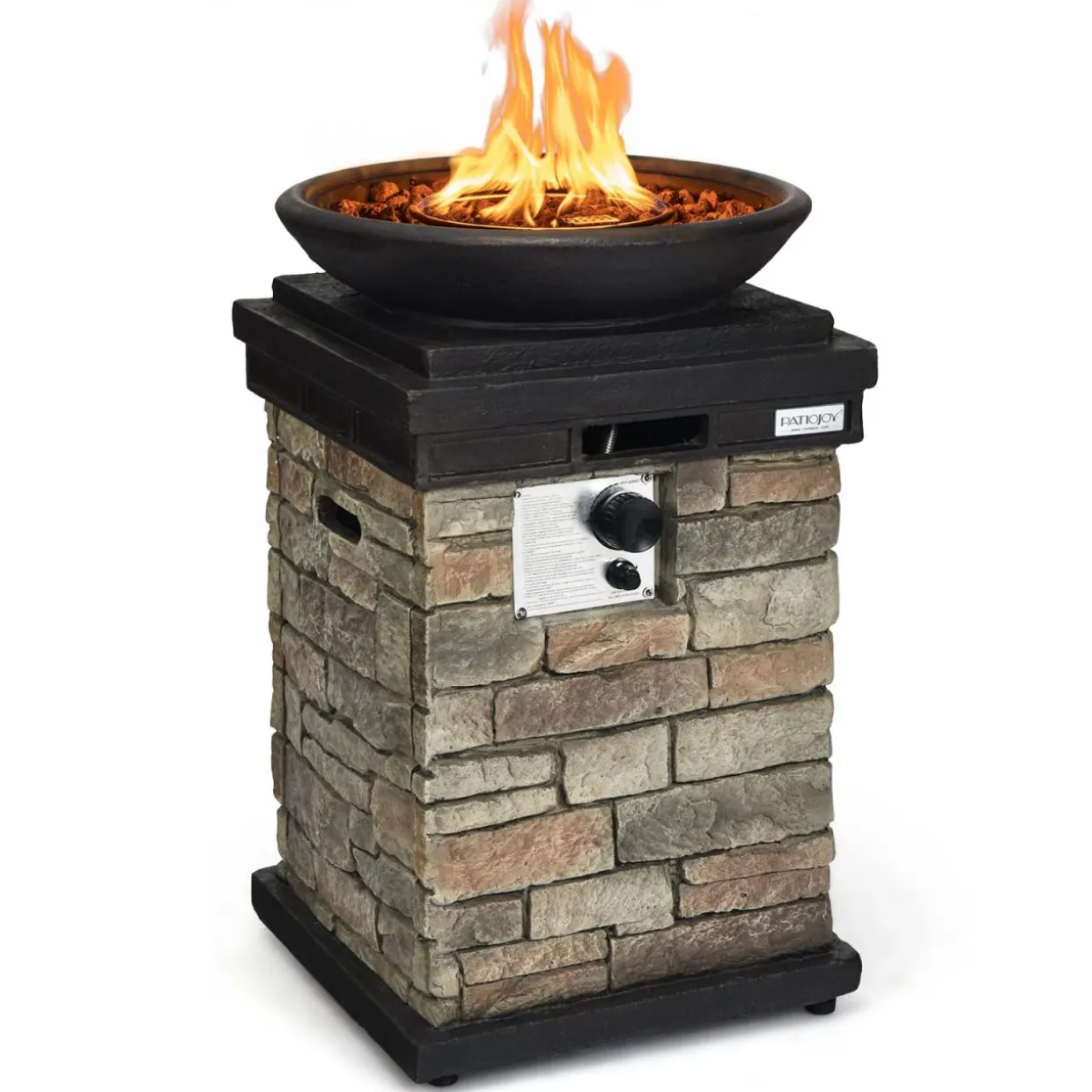 Tangkula Patio Propane Fire Bowl, Patiojoy 40,000BTU Square Fire Pit with Round Bowl, Lava Rocks & Waterproof Cover