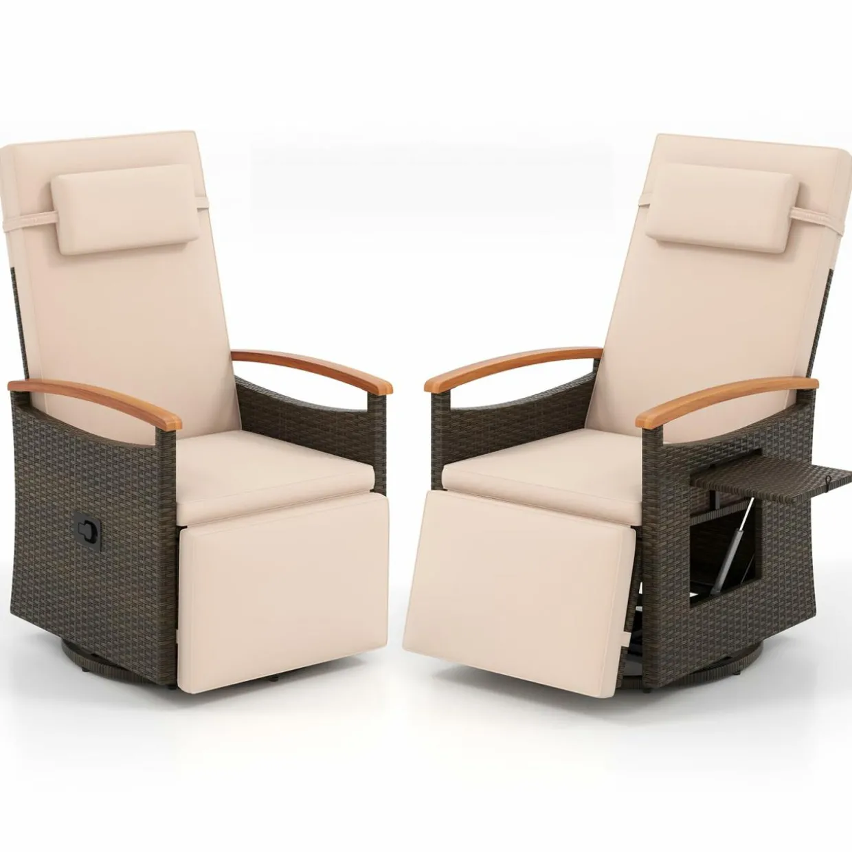 Tangkula Patio Rattan 360 Degree Swivel Recliner Chair, Wicker Lounge Chair w/Adjustable Backrest & Footrest