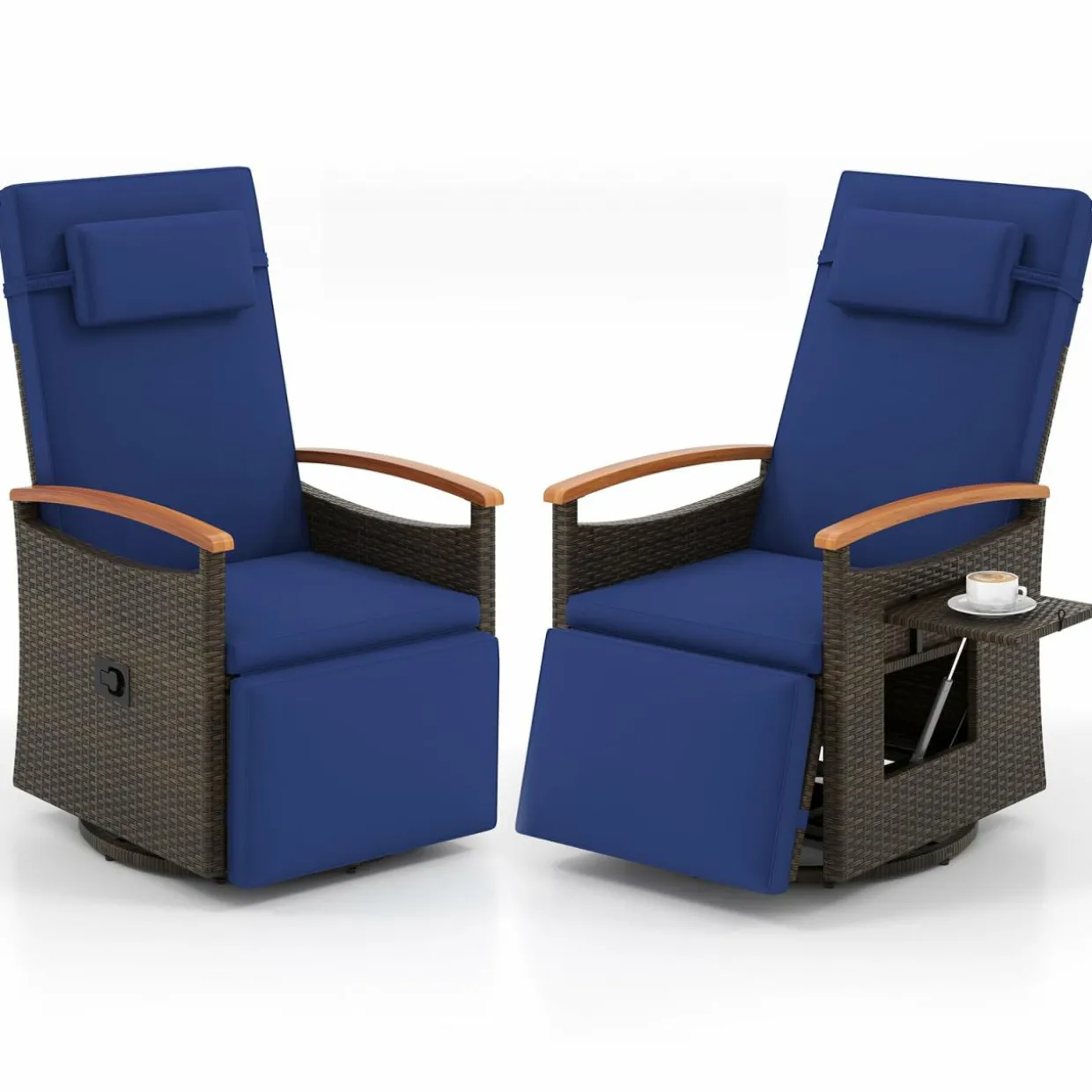 Tangkula Patio Rattan 360 Degree Swivel Recliner Chair, Wicker Lounge Chair w/Adjustable Backrest & Footrest