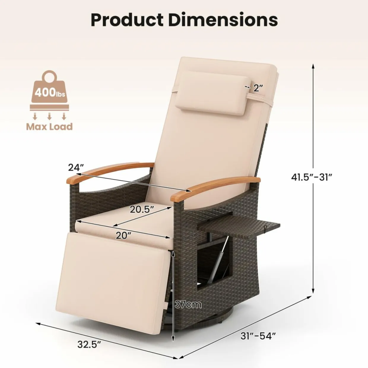 Tangkula Patio Rattan 360 Degree Swivel Recliner Chair, Wicker Lounge Chair w/Adjustable Backrest & Footrest