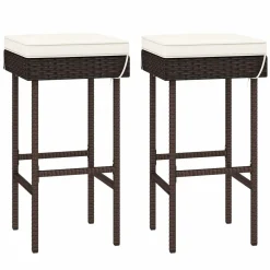Tangkula Patio Rattan Barstools Set, Outdoor Wicker Bar Height Chairs with Footrest & Soft Cushions