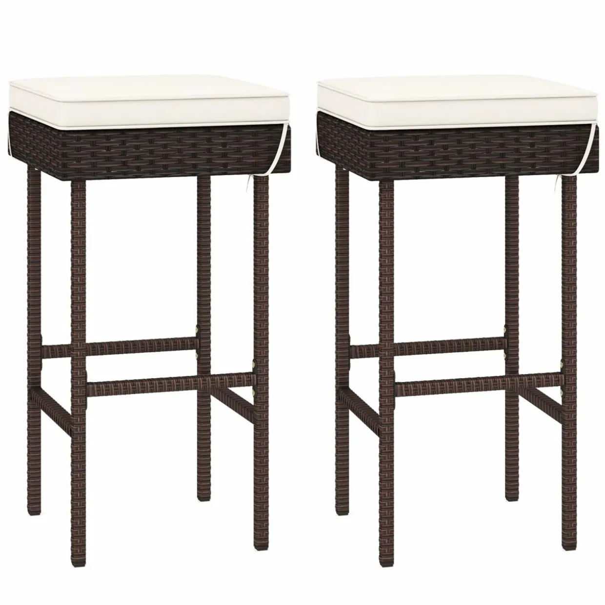 Tangkula Patio Rattan Barstools Set, Outdoor Wicker Bar Height Chairs with Footrest & Soft Cushions