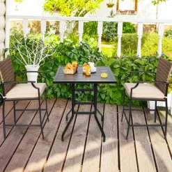 Tangkula Patio Rattan Bar Stools Set of 4, Outdoor Wicker Bar Height Chairs