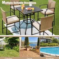 Tangkula Patio Rattan Bar Stools Set of 4, Outdoor Wicker Bar Height Chairs