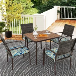 Tangkula Patio Rattan Chairs Set of 4, Outdoor Armchairs w/Wicker Back & Soft Cushions
