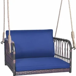 Tangkula Patio Rattan Porch Swing, Single Person Hanging Seat with Seat & Back Cushions