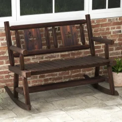 Tangkula Patio Rocking Bench, Carbonized Wood Double Rocker Chair with Ergonomic Seat