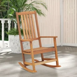 Tangkula Patio Rocking Chair, Ergonomic High-Back Outdoor Rocker with Smooth Rocking Base