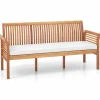 Tangkula Patio 3-Seat Wood Bench, 62.5 Inches Long Acacia Bench with Soft Seat Cushions