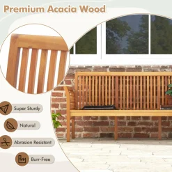 Tangkula Patio 3-Seat Wood Bench, 62.5 Inches Long Acacia Bench with Soft Seat Cushions