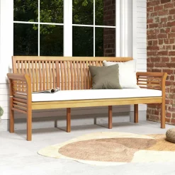 Tangkula Patio 3-Seat Wood Bench, 62.5 Inches Long Acacia Bench with Soft Seat Cushions