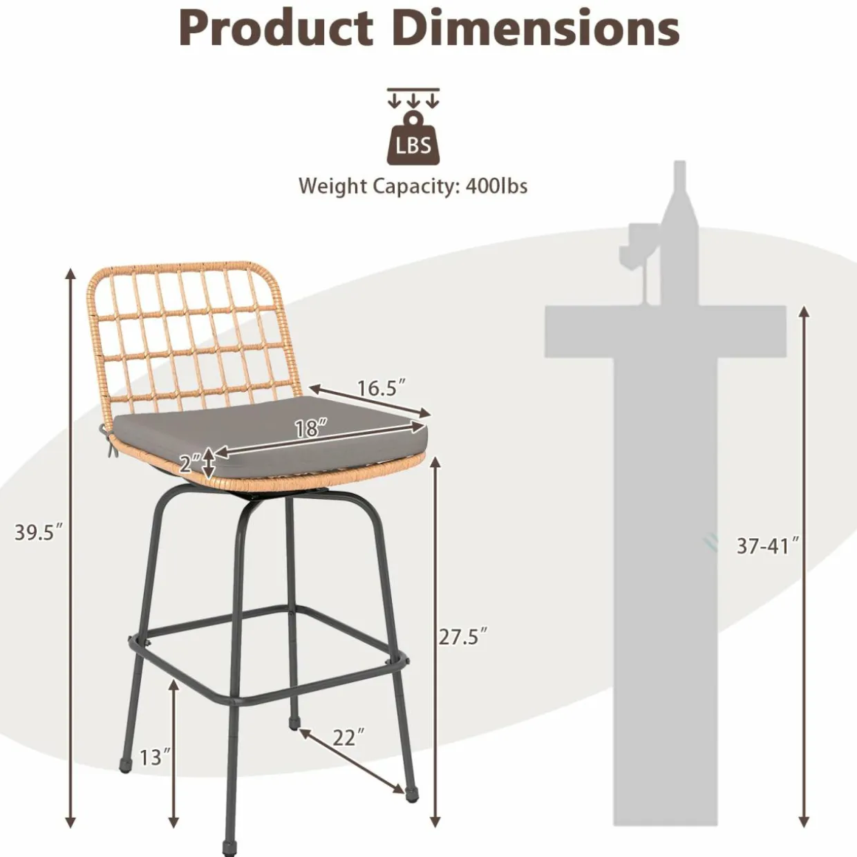 Tangkula Patio Swivel Barstools, Wicker Bar Height Chairs w/Soft Seat Cushions