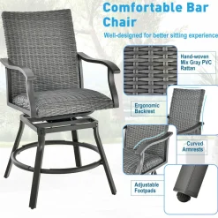 Tangkula Patio Swivel Bar Chairs Set of 2, Aluminum 360 Swiveling Bar Height Chair with 4D Air Fiber Cushion