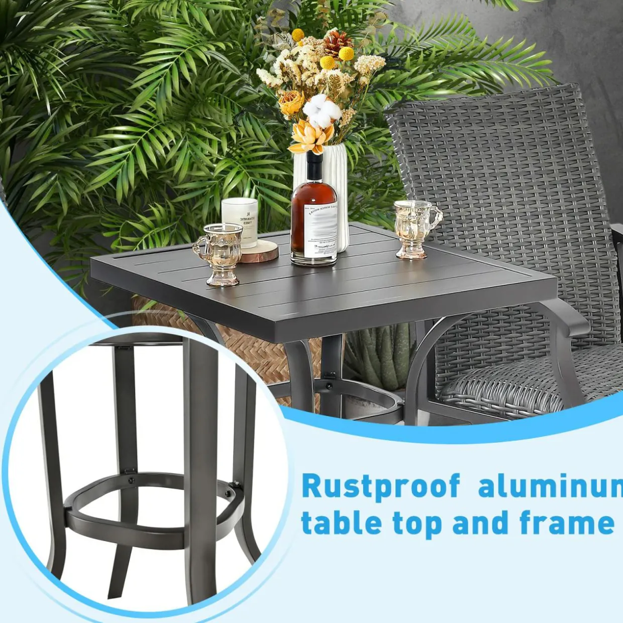 Tangkula Patio Swivel Bar Chairs Set of 2, Aluminum 360 Swiveling Bar Height Chair with 4D Air Fiber Cushion
