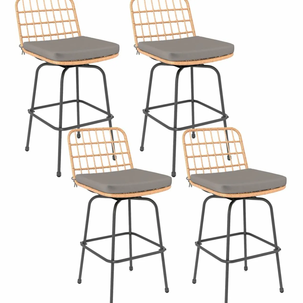 Tangkula Patio Swivel Barstools, Wicker Bar Height Chairs w/Soft Seat Cushions