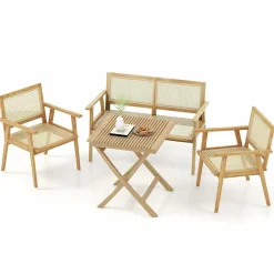 Tangkula Patio Table and Chair Set for 4, Outdoor Wood Conversation Set, Suitable for Backyard, Garden, Porch