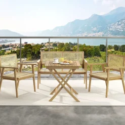 Tangkula Patio Table and Chair Set for 4, Outdoor Wood Conversation Set, Suitable for Backyard, Garden, Porch