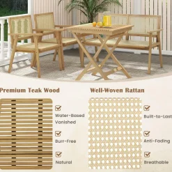Tangkula Patio Table and Chair Set for 4, Outdoor Wood Conversation Set, Suitable for Backyard, Garden, Porch